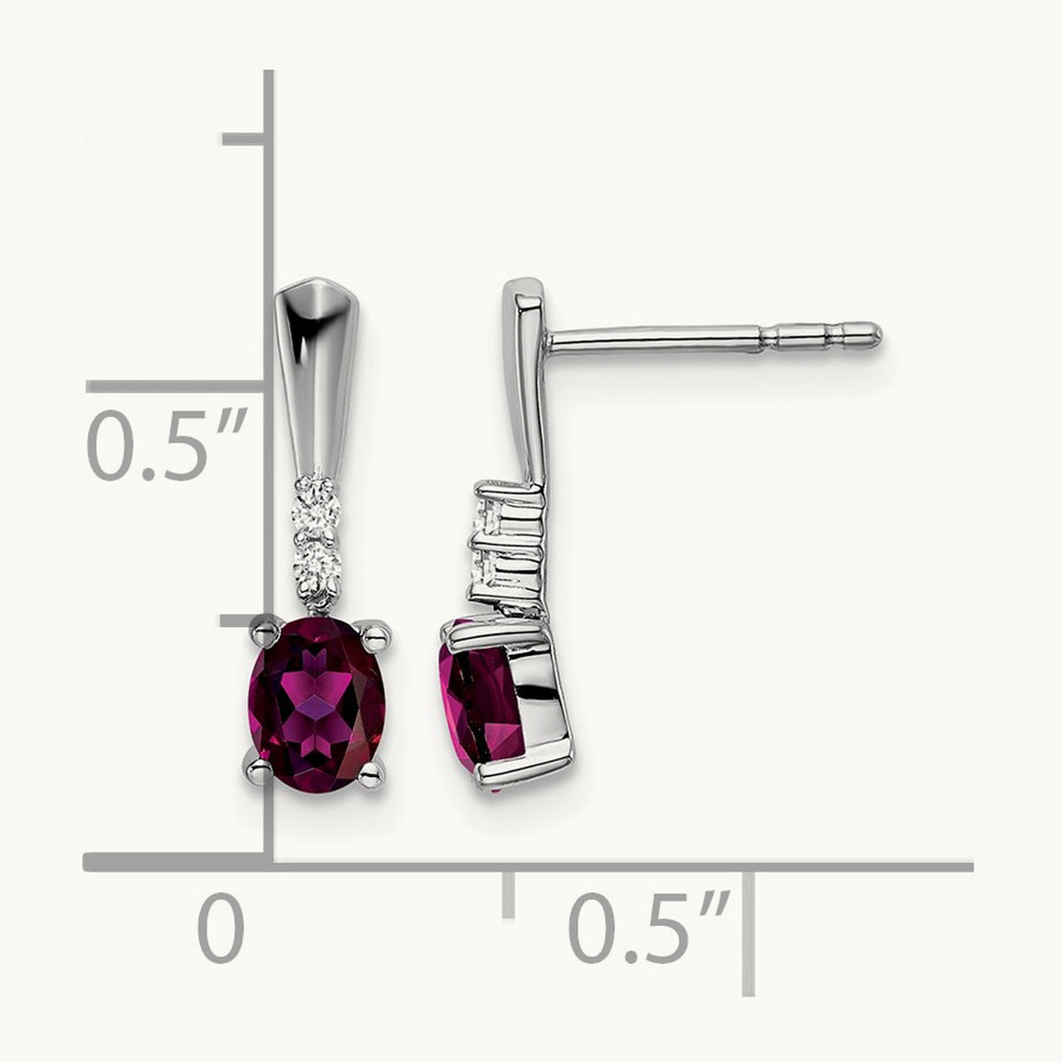 Oval Rhodolite Garnet and Diamond Dangle Earrings — 14K White Gold