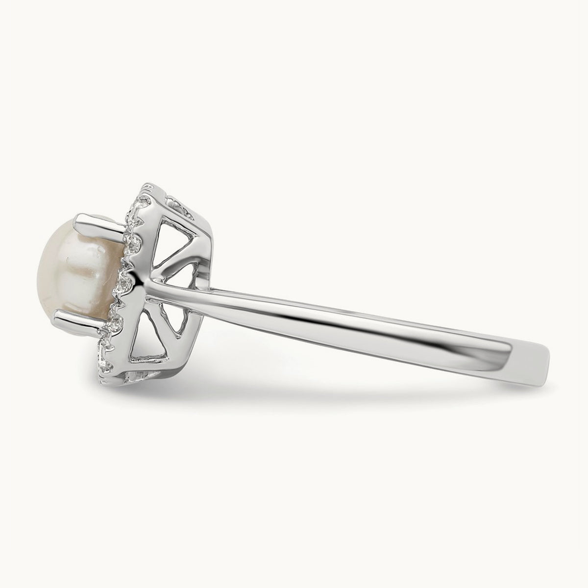 June Birthstone Freshwater Cultured Pearl Halo Ring, 0.25 ct tw Lab-Grown Diamond
