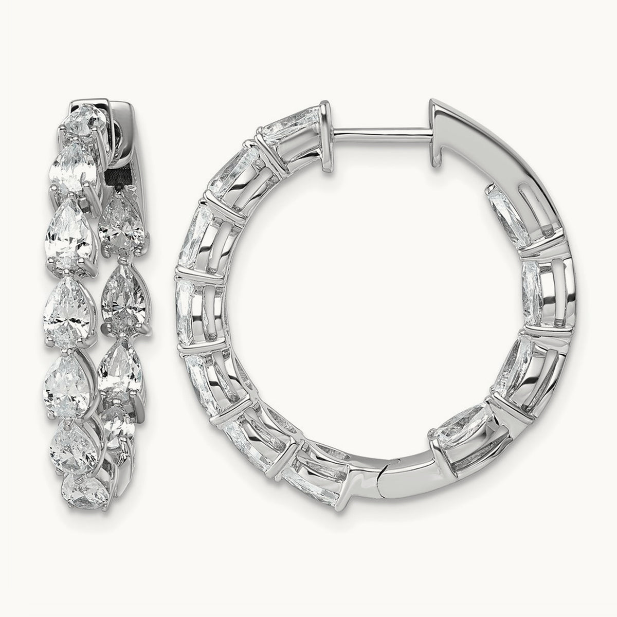 Hinged in/Out Hoop Earrings, 3.25 ct tw Lab-Grown Diamond — 14K White Gold