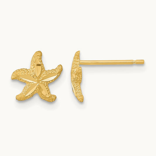 Satin Diamond-cut Starfish Post Earrings, 14K