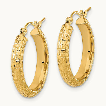 Polished and Textured D/C Hoop Earrings, 14K