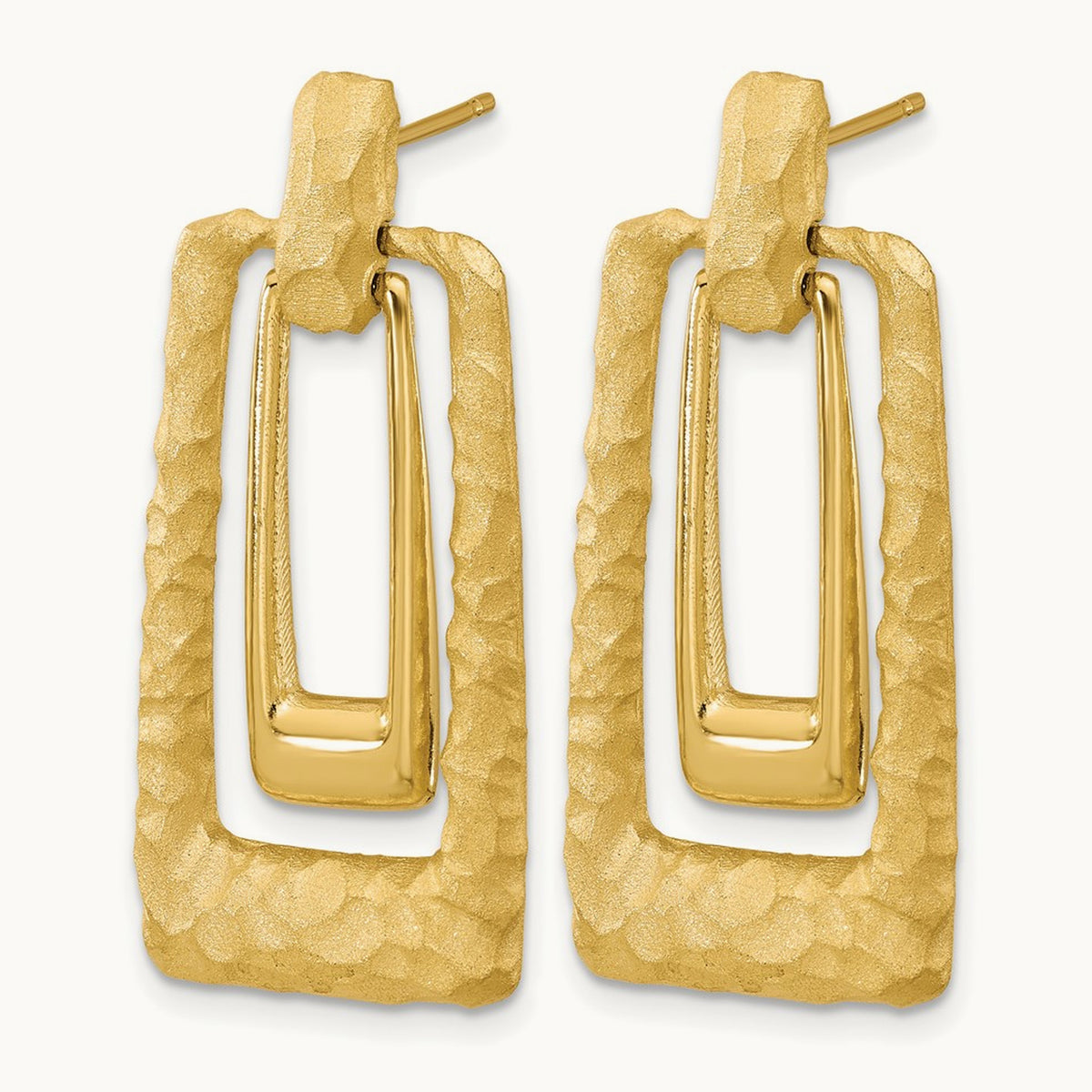 Polished and Satin Rectangle Dangle Post Earrings, 14K — Leslie's