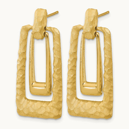 Polished and Satin Rectangle Dangle Post Earrings, 14K — Leslie's