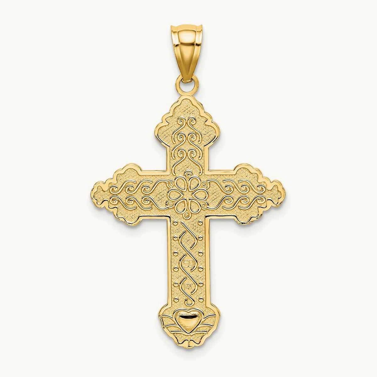 Flower Center Scroll Cross Charm, 14K
