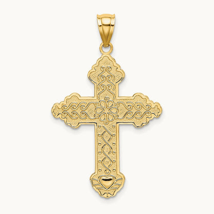 Flower Center Scroll Cross Charm, 14K