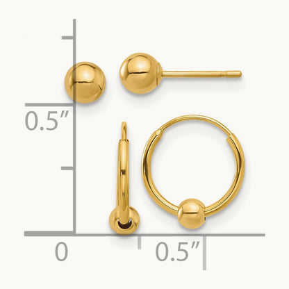 Polished Ball and Hoop Earring Set, 14K