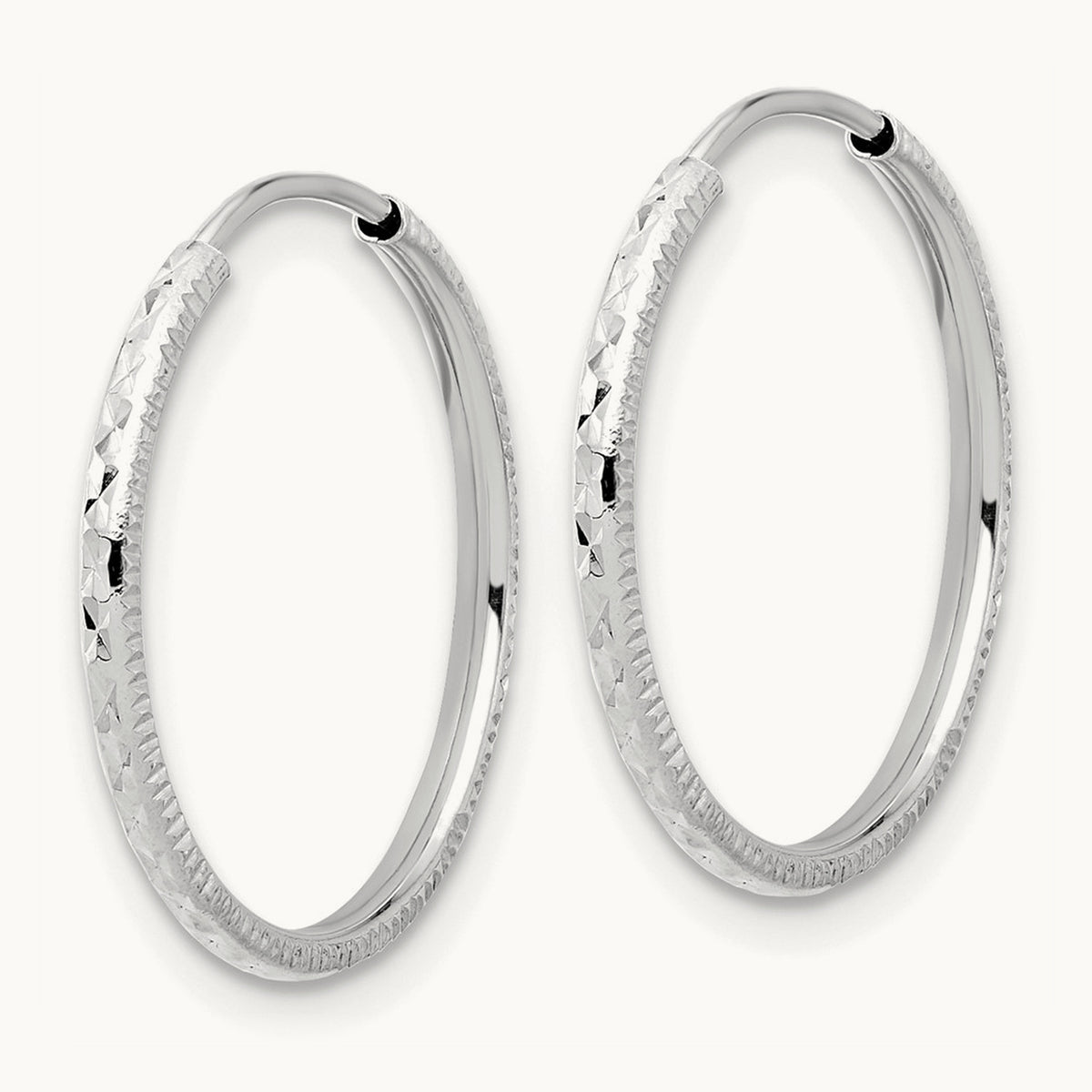 Diamond-cut Endless Hoop Earrings — 14K White Gold