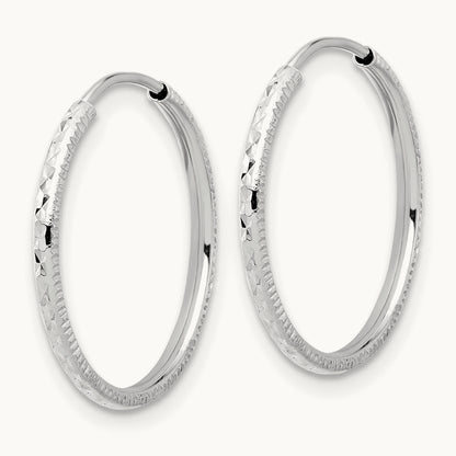 Diamond-cut Endless Hoop Earrings — 14K White Gold