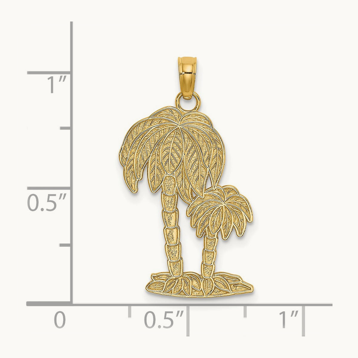 2-D Textured Double Palm Trees Charm, 14K