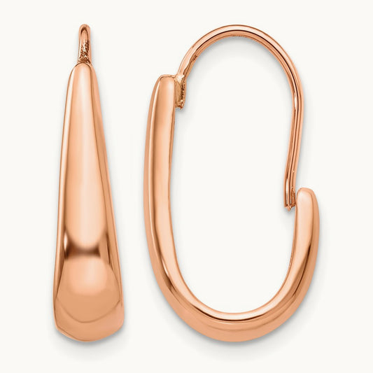 Polished Tapered J-Hoop Wire Earrings, 14K Rose Gold