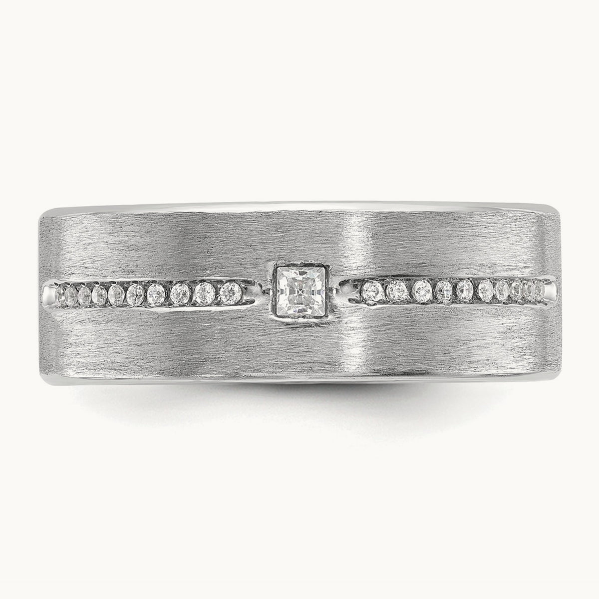 IBGoodman Men's Polished and Satin AA Diamond Ring, 14K White Gold