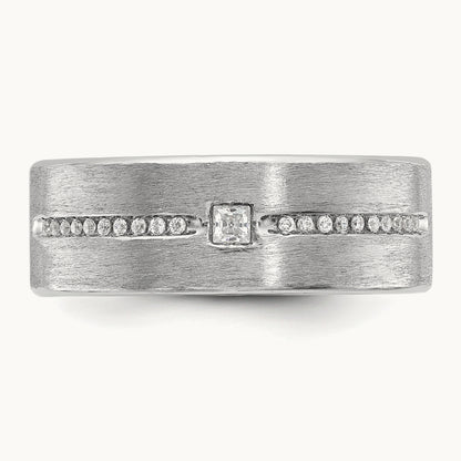IBGoodman Men's Polished and Satin AA Diamond Ring, 14K White Gold
