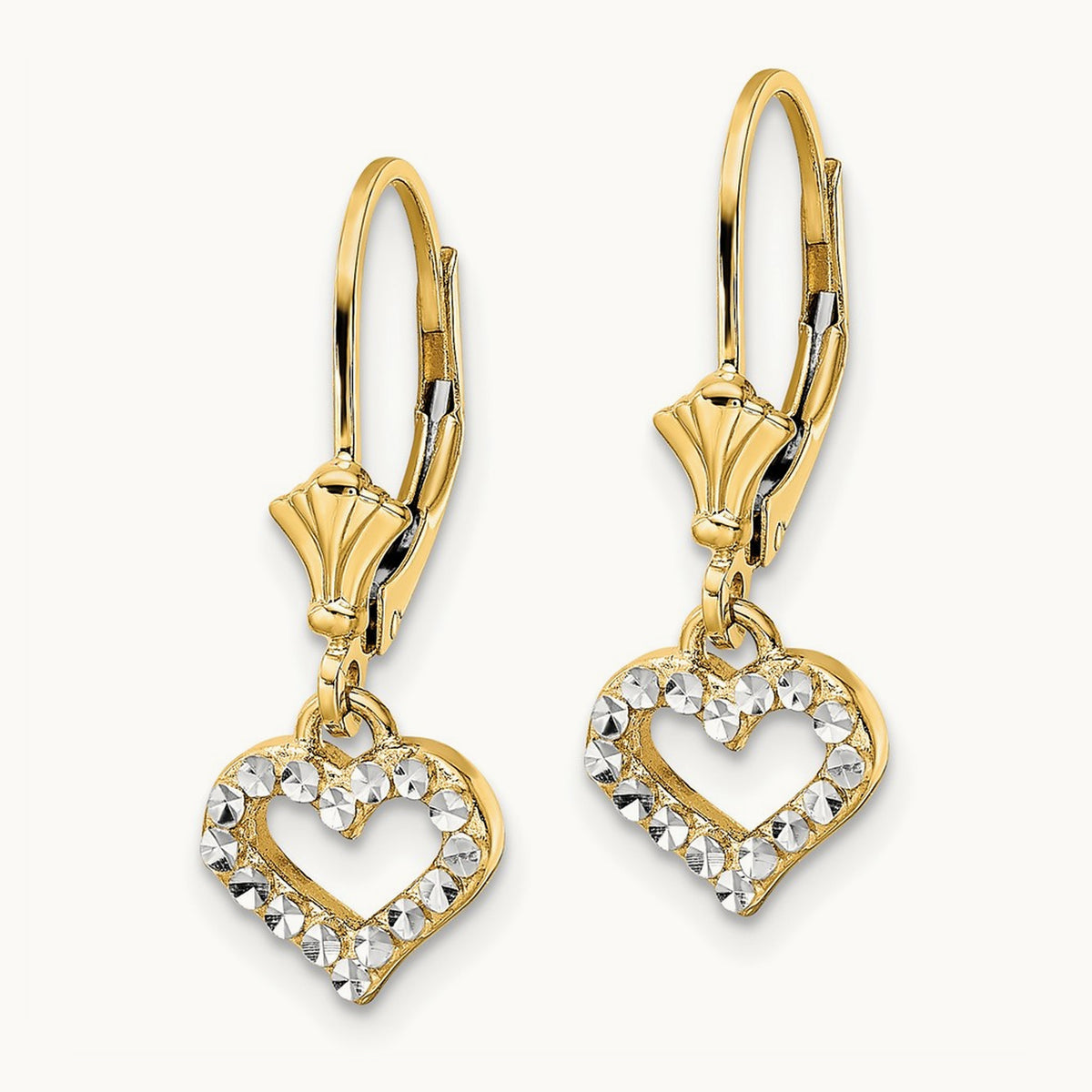 Diamond-cut Heart Leverback Earrings with white rhodium — 24.25mm