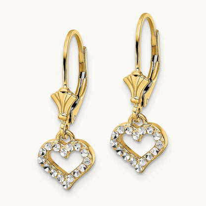 Diamond-cut Heart Leverback Earrings with white rhodium — 24.25mm