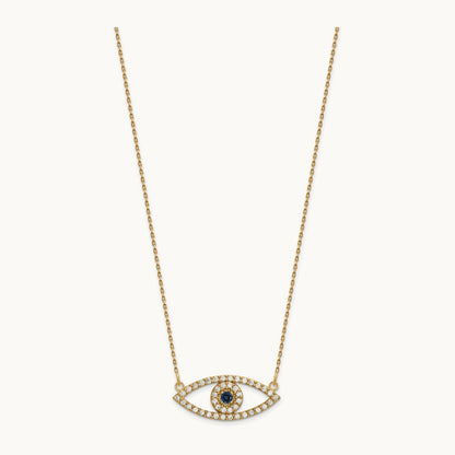 Medium Necklace Diamond and Sapphire Evil Eye, 14K