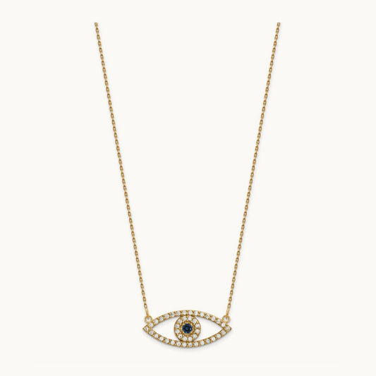 Medium Necklace Diamond and Sapphire Evil Eye, 14K