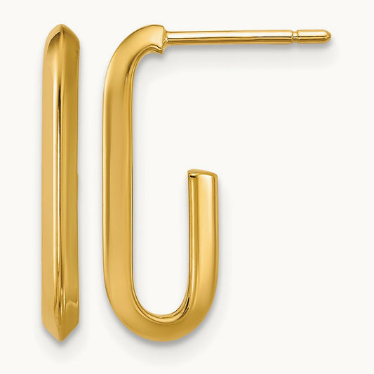 Polished Knife Edge Oval Post J-Hoop Earrings — 14K Yellow Gold