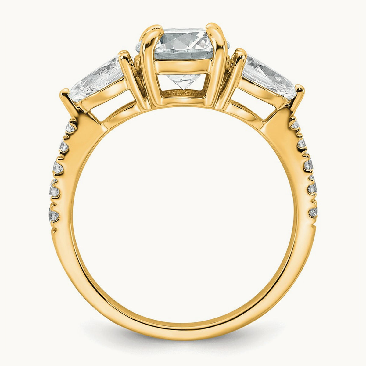Round Center Semi-Mount 3 Stone Engagement Ring, 0.50-0.75 ct tw Lab-Grown Diamond — 3/4 ct (holds 1 ct center), 14K Yellow Gold