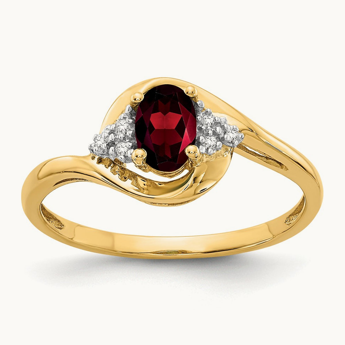 Garnet and Diamond Ring — 14K Yellow Gold