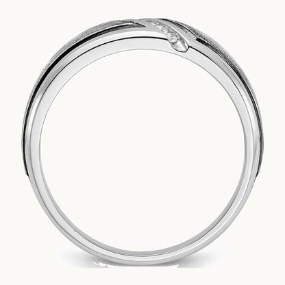 IBGoodman 14K White Gold with Black Rhodium Men's Polished and Satin 1/15 Carat AA Quality Diamond Ring