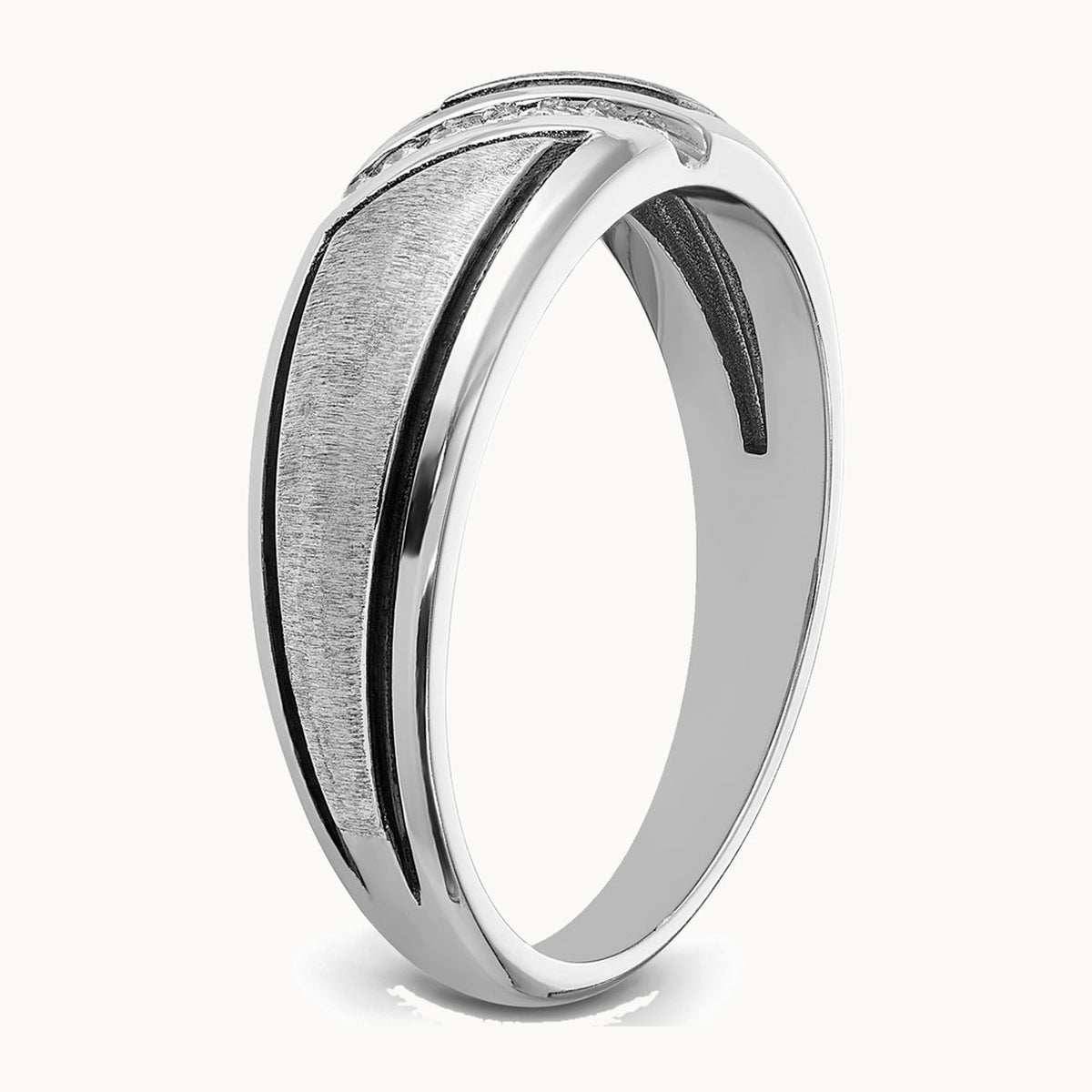 IBGoodman 14K White Gold with Black Rhodium Men's Polished and Satin 1/15 Carat AA Quality Diamond Ring