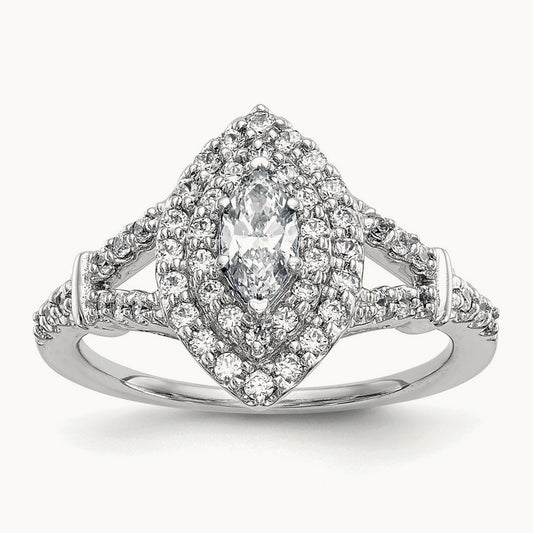 Marquise Semi-Mount Double Halo Engagement Ring, 0.50 ct tw