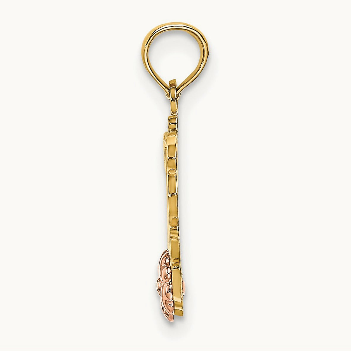 MOM Script w/ Flower Charm, 14K Two-tone
