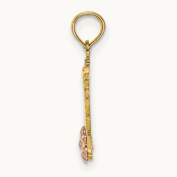 MOM Script w/ Flower Charm, 14K Two-tone