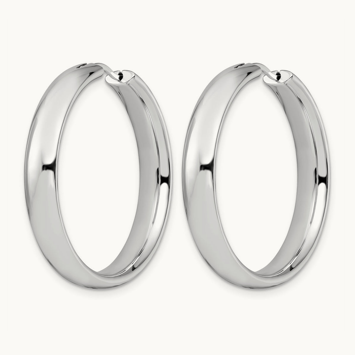 Rhodium-plated Half Round Tube Earrings — 6mm
