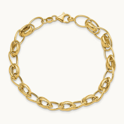 Polished and Textured Fancy Link Bracelet, 14K