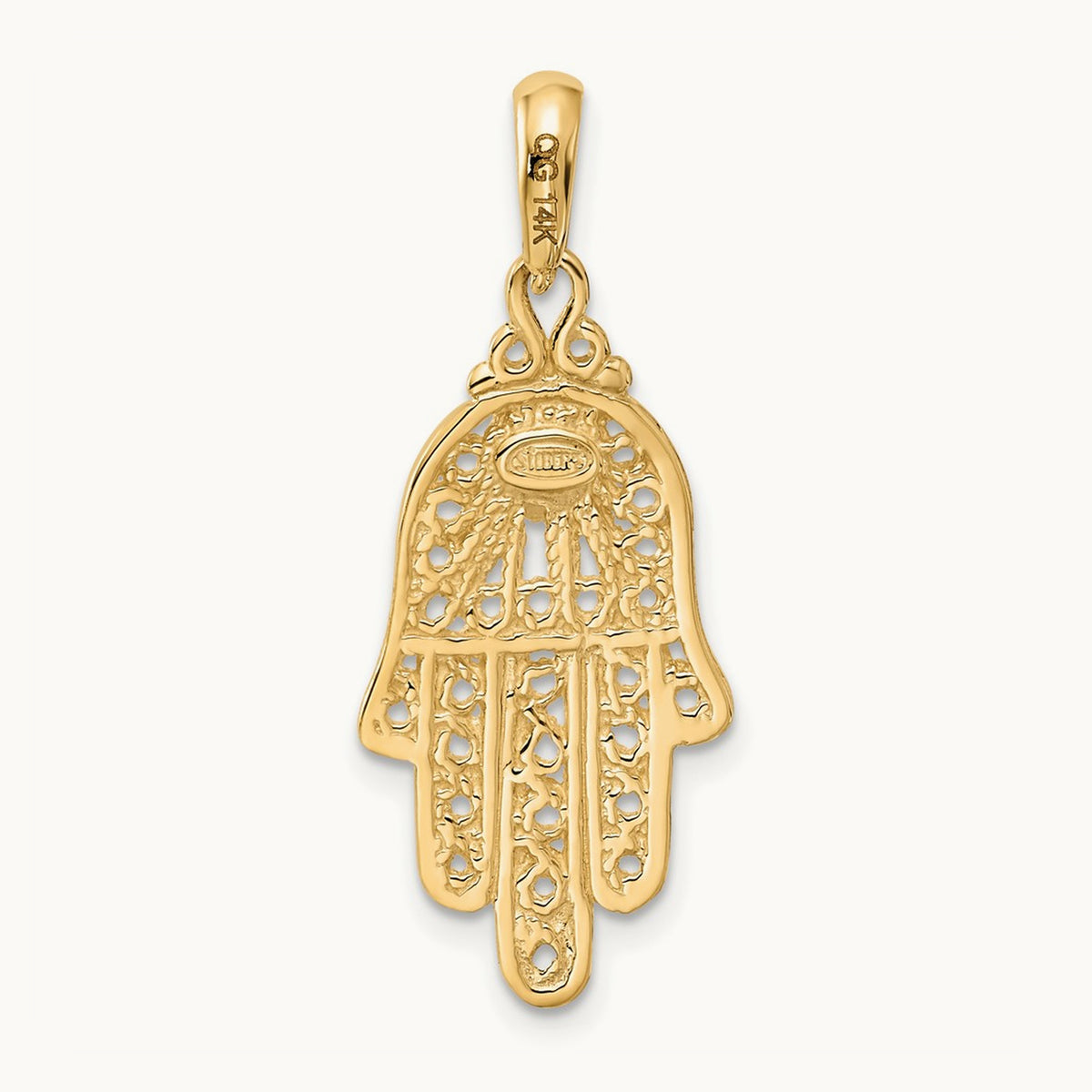 Turquoise Filigree Chamseh Pendant — 14K Yellow Gold