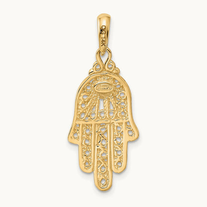 Turquoise Filigree Chamseh Pendant — 14K Yellow Gold
