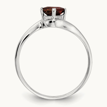 Princess Cut Garnet Ring — 14K White Gold