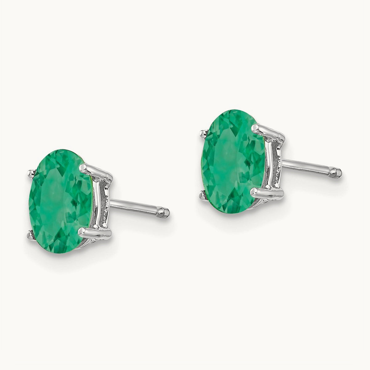 Emerald Earrings, 14K White Gold