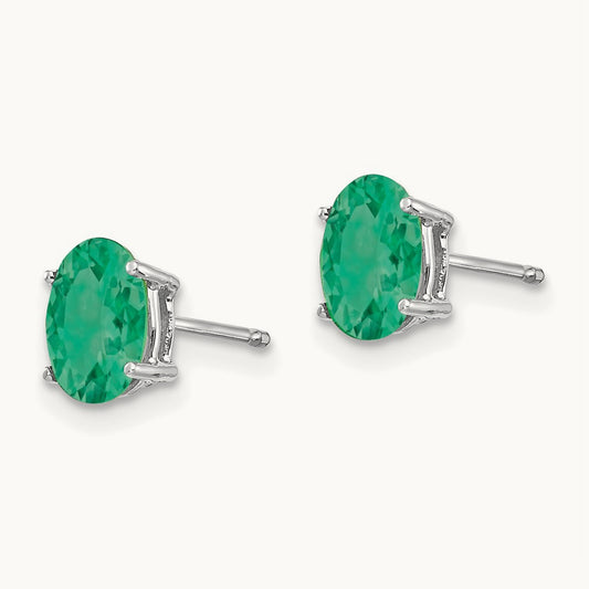 Emerald Earrings, 14K White Gold
