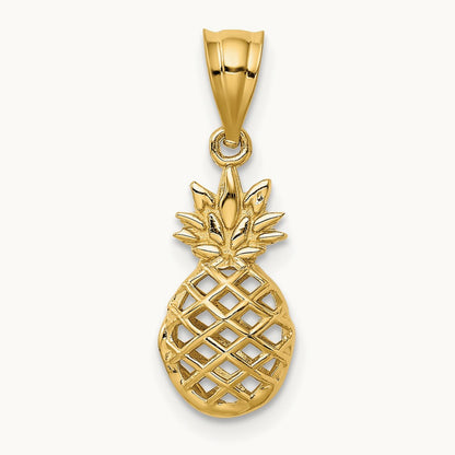 Polished 3D Pineapple Pendant — 14K Yellow Gold