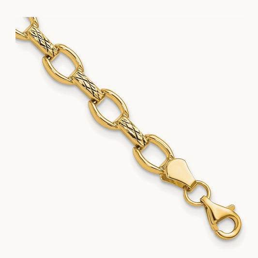 Diamond Cut Fancy Link Bracelet, 14K
