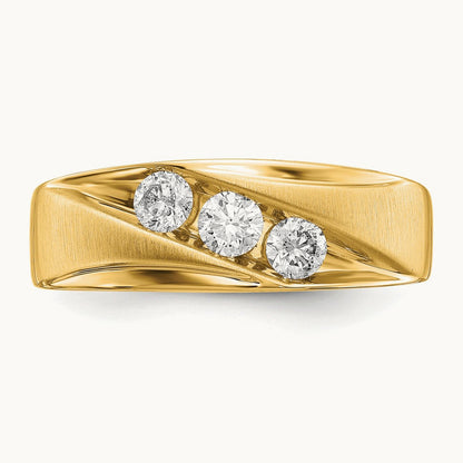 White Gold 3 Stone Men's Ring, 0.50 ct tw Lab-Grown Diamond — 14K Yellow Gold