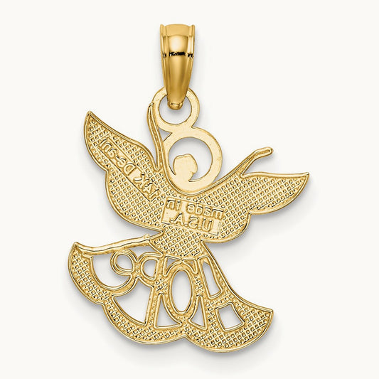 w/Rhodium Polished/Textured Cut-Out HOPE Angel Charm, 14K