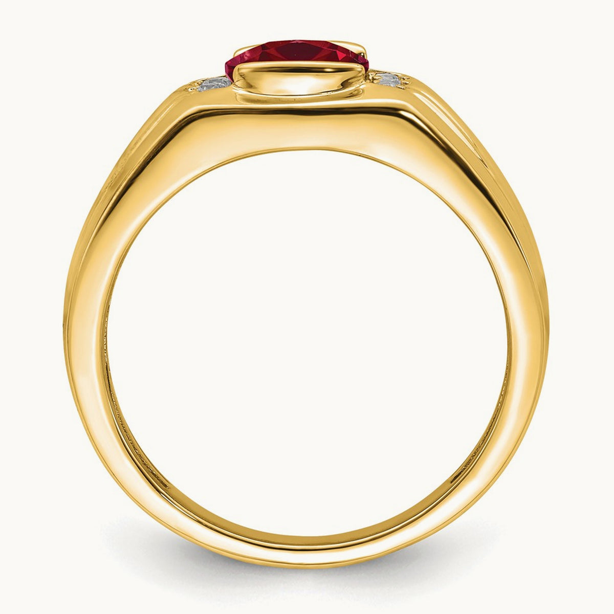 Cushion Created Ruby and Diamond Mens Ring — photo set