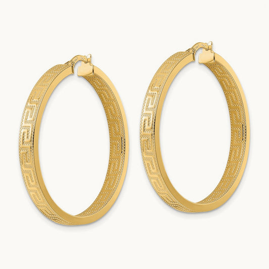 Greek Key Hoop Earrings, 14K