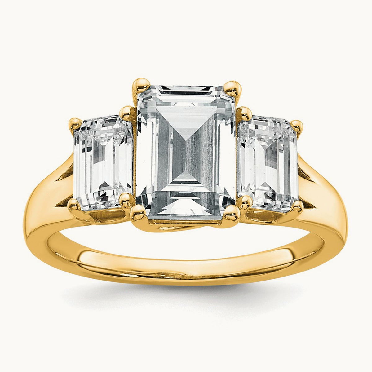 Emerald 3 Stone Engagement Ring, 1.50-3.25 ct tw Lab-Grown Diamond — 3 1/3 ct, 14K Yellow Gold