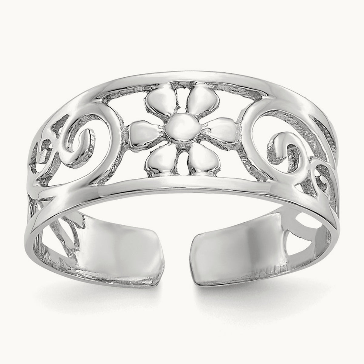 Floral Toe Ring — 14K White Gold