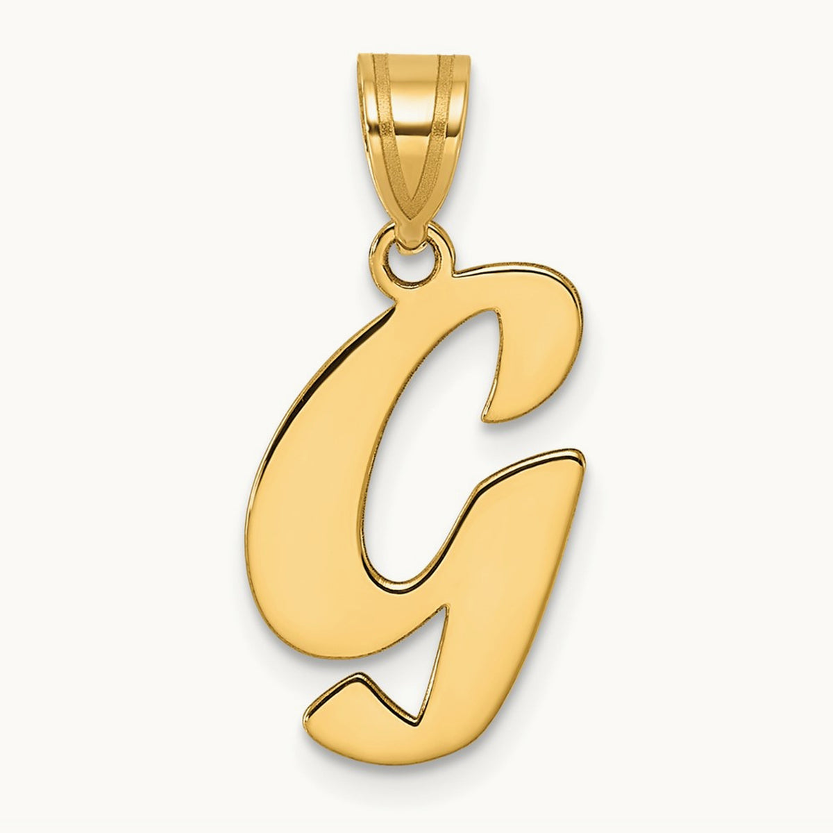 Polished Script Initial Pendant — 14K Yellow Gold, G