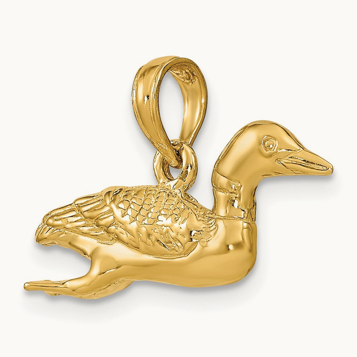 Solid Polished 3-Dimensional Mallard Charm, 14K