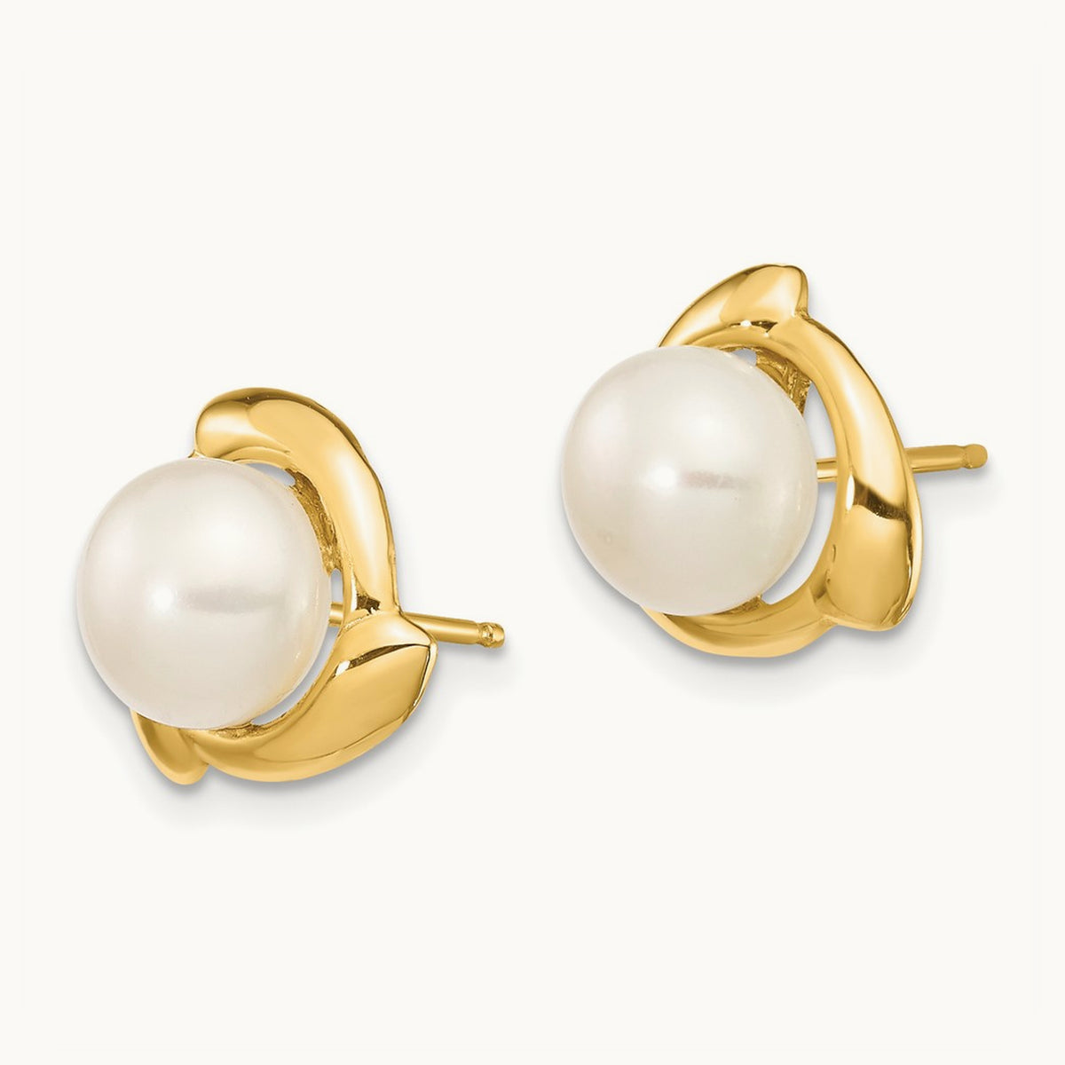 Button Freshwater Cultured Pearl Post Earrings — 14K White Gold