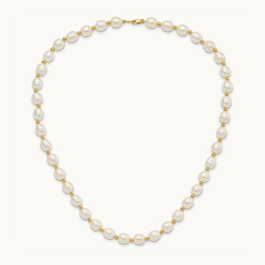 7- White FW Cultured Pearl Necklace and Bead Post Earring Set, 8mm, 14K