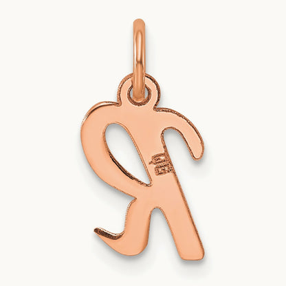 Small Script Letter R Initial Charm, 14K Rose Gold