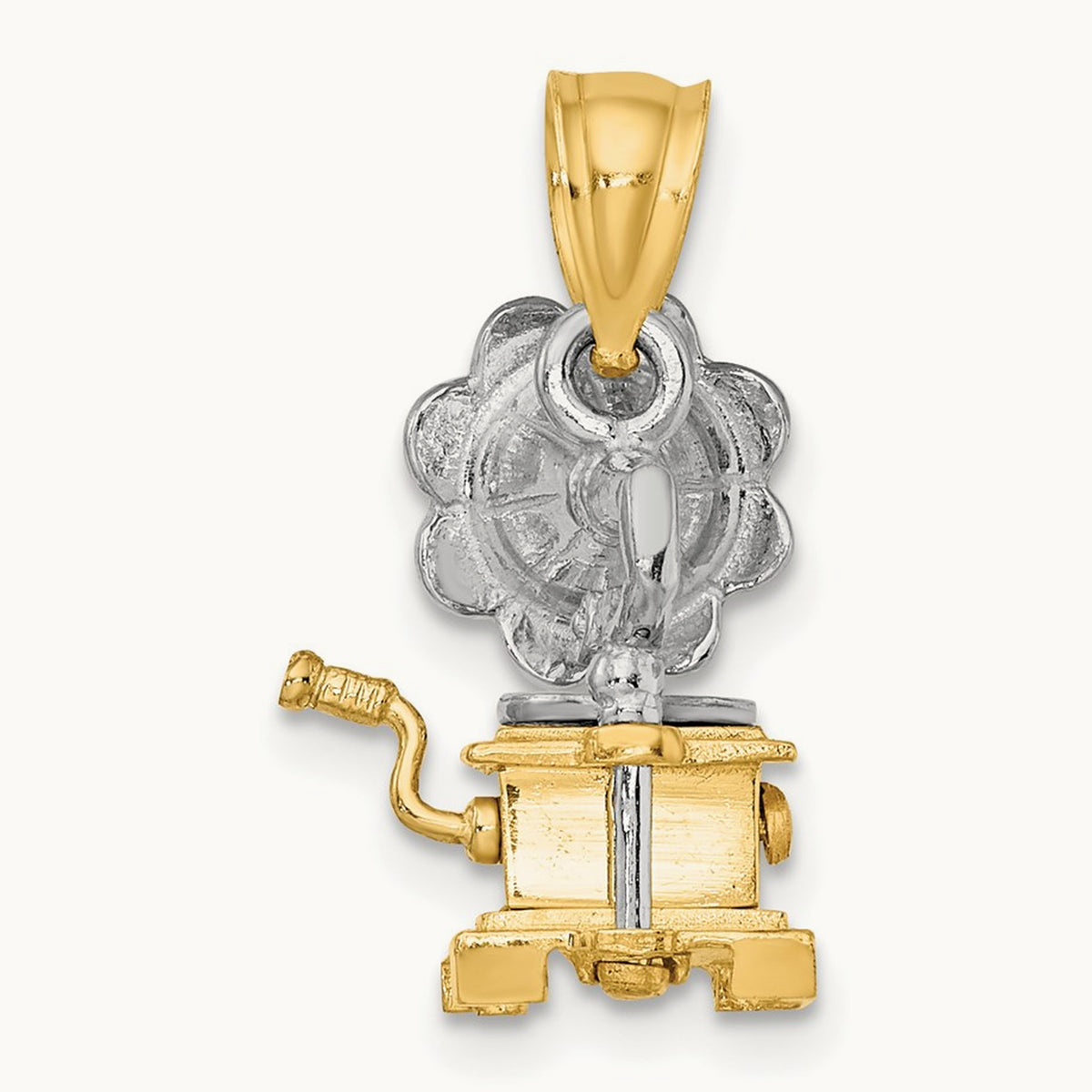 3-D Moveable Phonograph Charm, 14K Two-tone