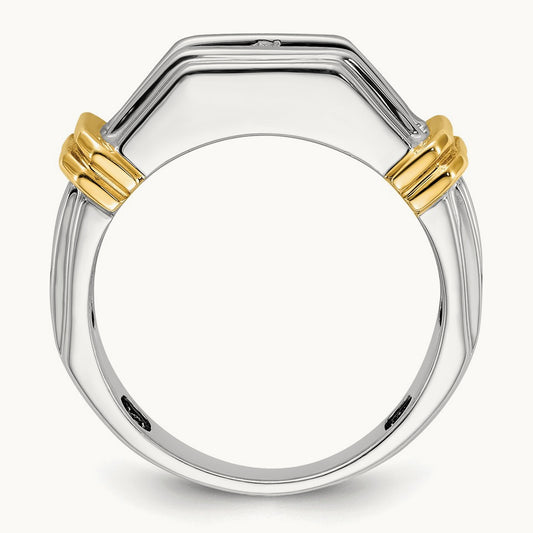 IBGoodman Men's Polished & Grooved 5-Stone Dia Ring, 14K Two-tone